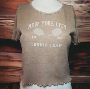AE Graphic Baby Tee Cropped Comfy Waffle Knit American Eagle Medium Brown